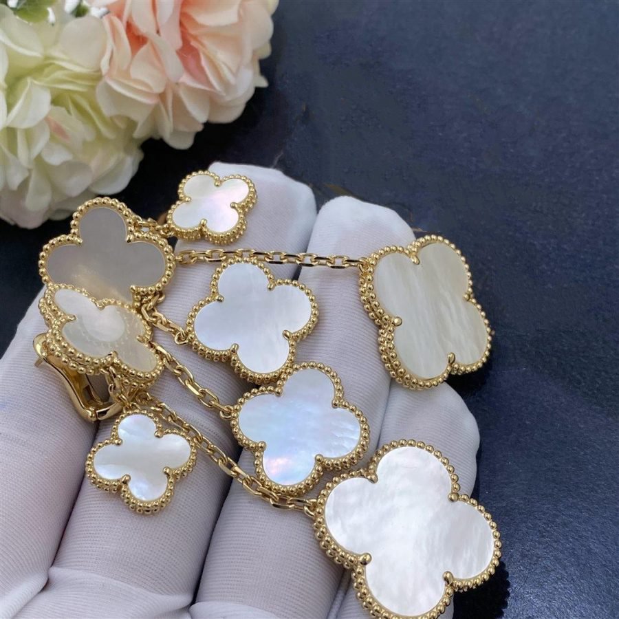 Dream CLOVER EARRINGS WHITE MOP 4 MOTIFS GOLD