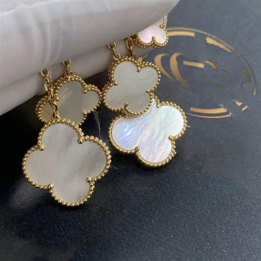 Dream CLOVER EARRINGS WHITE MOP 4 MOTIFS GOLD