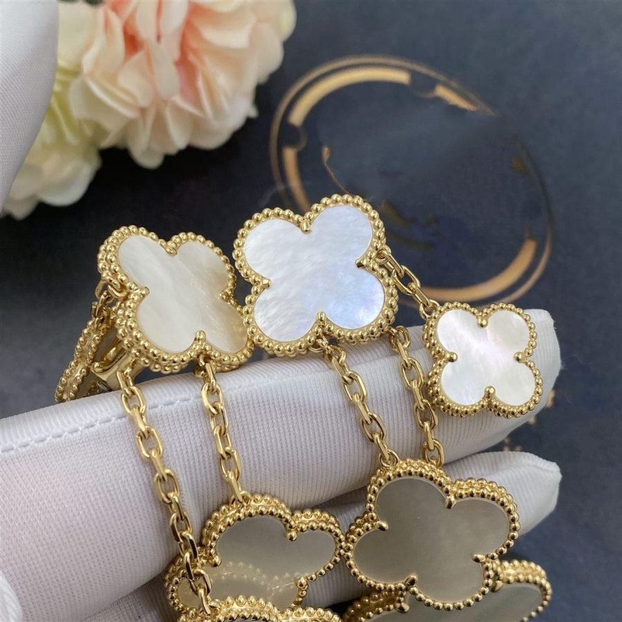 Dream CLOVER EARRINGS WHITE MOP 4 MOTIFS GOLD