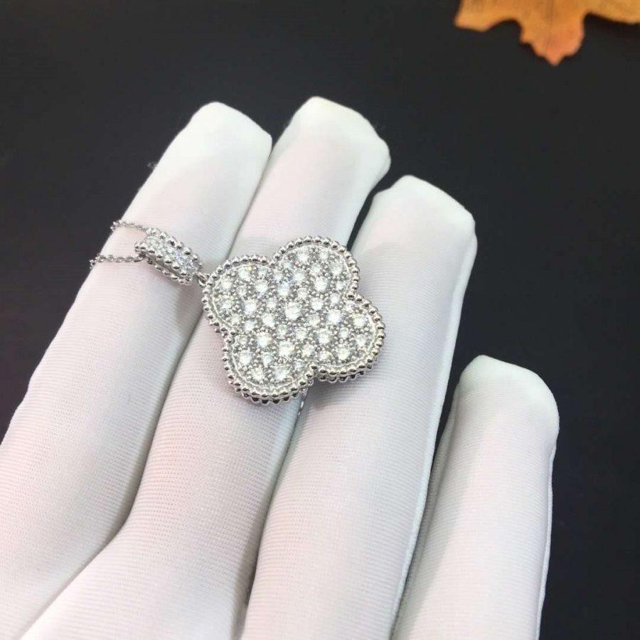 Dream CLOVER 25MM SILVER FULL DIAMOND BIG CLOVER NECKLACE