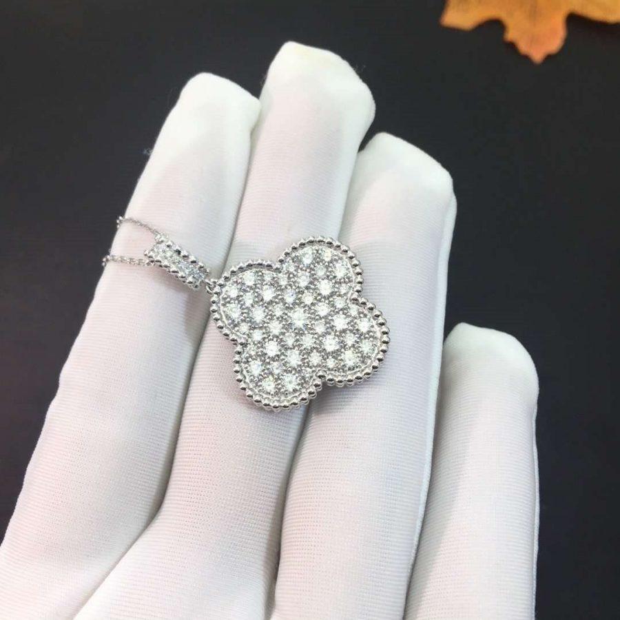 Dream CLOVER 25MM SILBER VOLLDIAMANT GROSSE KLEEBLATT-HALSKETTE
