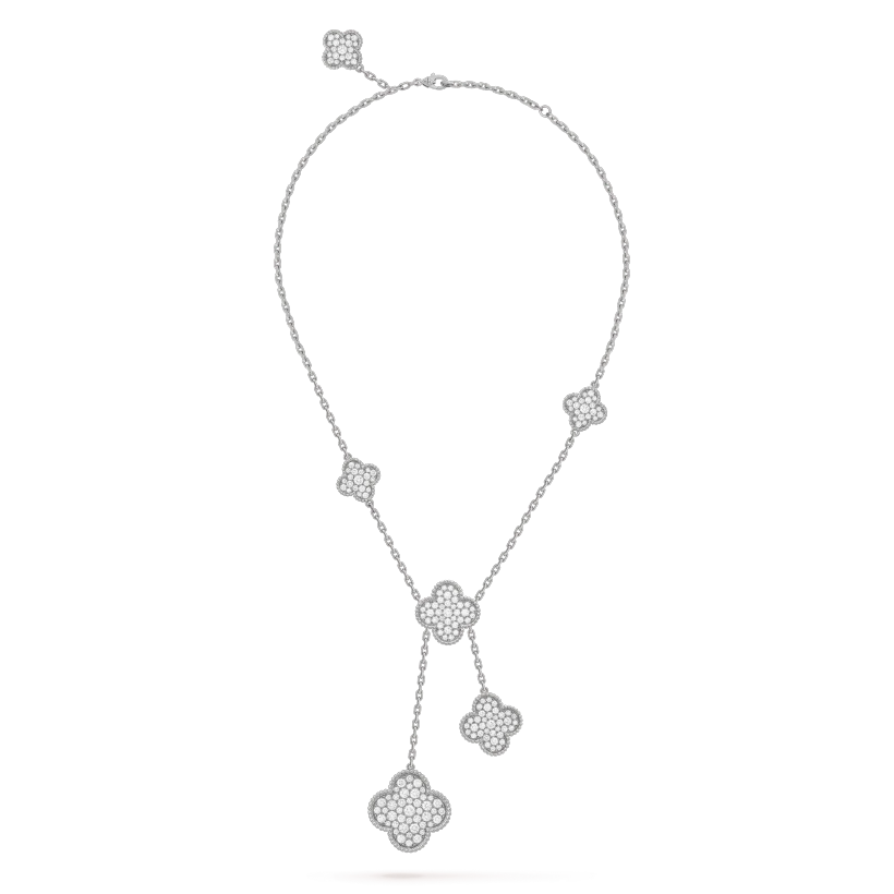 Dream CLOVER 5 MOTIFS SILVER DIAMONDS NECKLACE