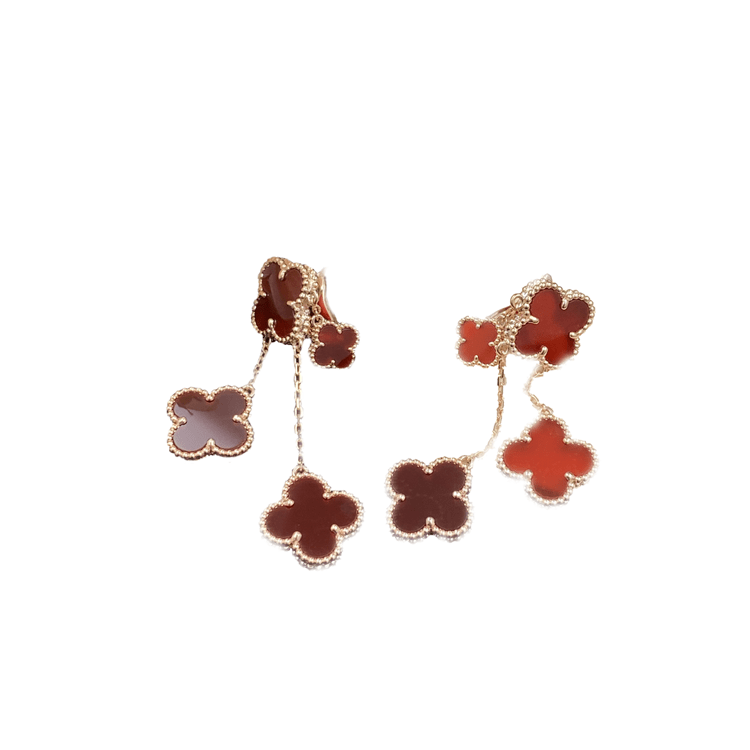 Dream CLOVER EARRINGS CARNELIAN 4 MOTIFS PINK GOLD