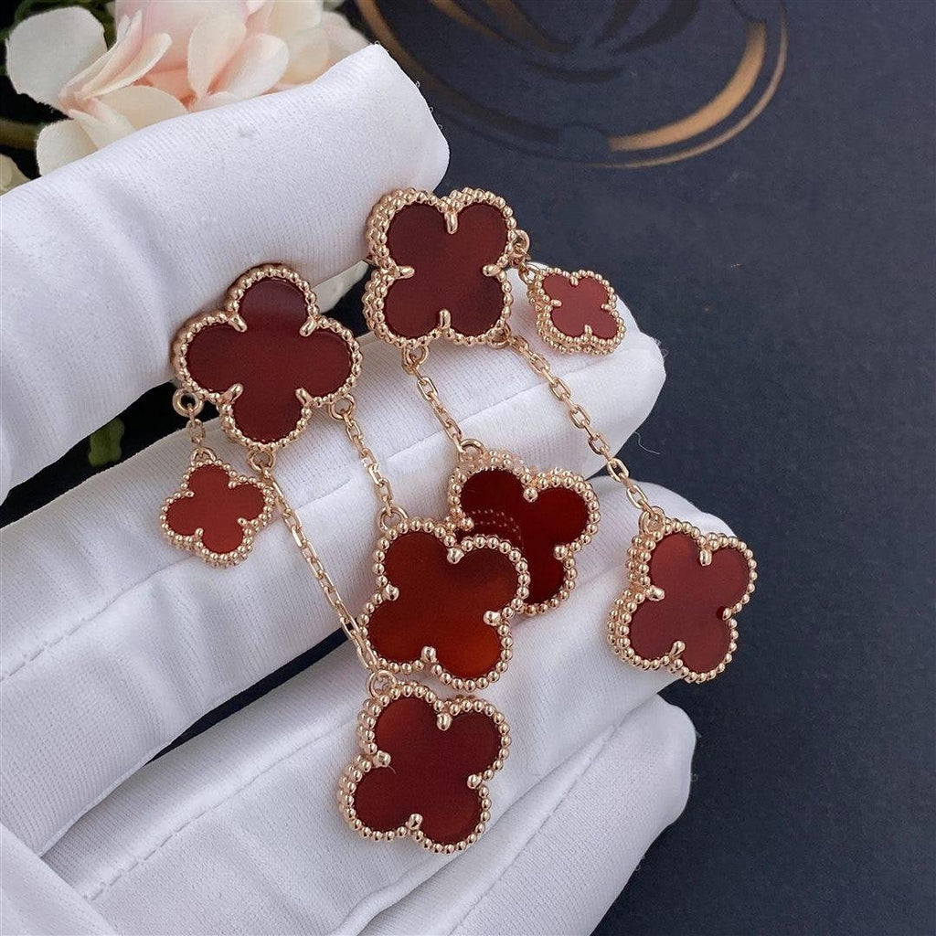 Dream CLOVER EARRINGS CARNELIAN 4 MOTIFS PINK GOLD