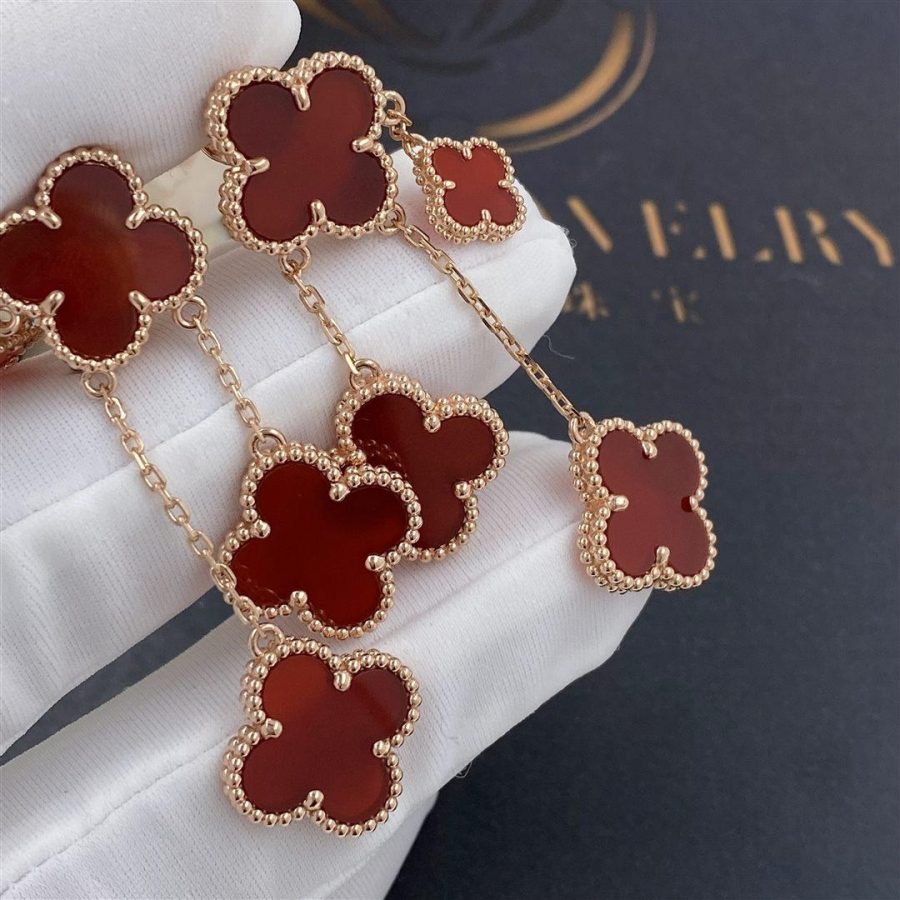 Dream CLOVER EARRINGS CARNELIAN 4 MOTIFS PINK GOLD