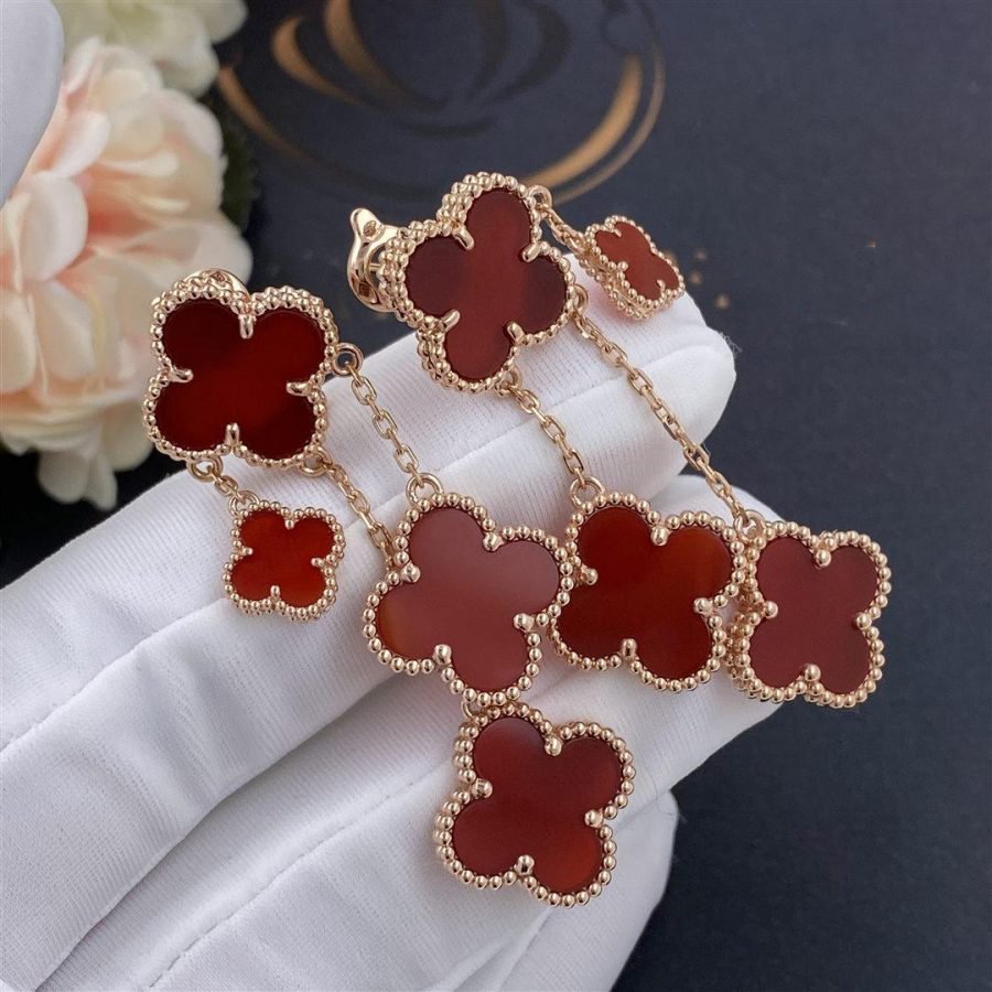 Dream CLOVER EARRINGS CARNELIAN 4 MOTIFS PINK GOLD