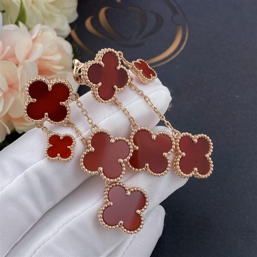 Dream CLOVER EARRINGS CARNELIAN 4 MOTIFS PINK GOLD