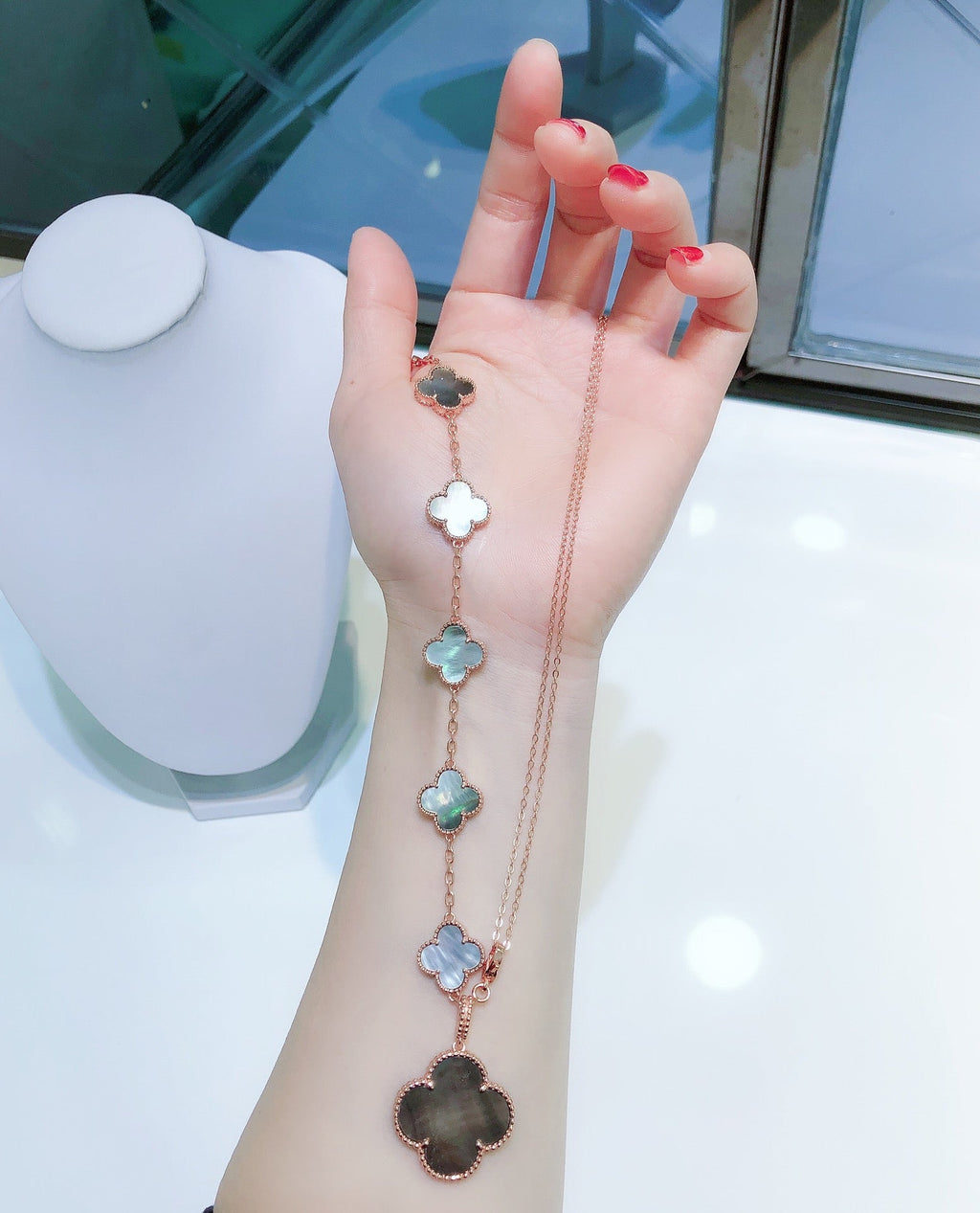 Dream COMBINED BRACELET 5 MOTIFS AND NECKLACE DARK MOP ROSE GOLD