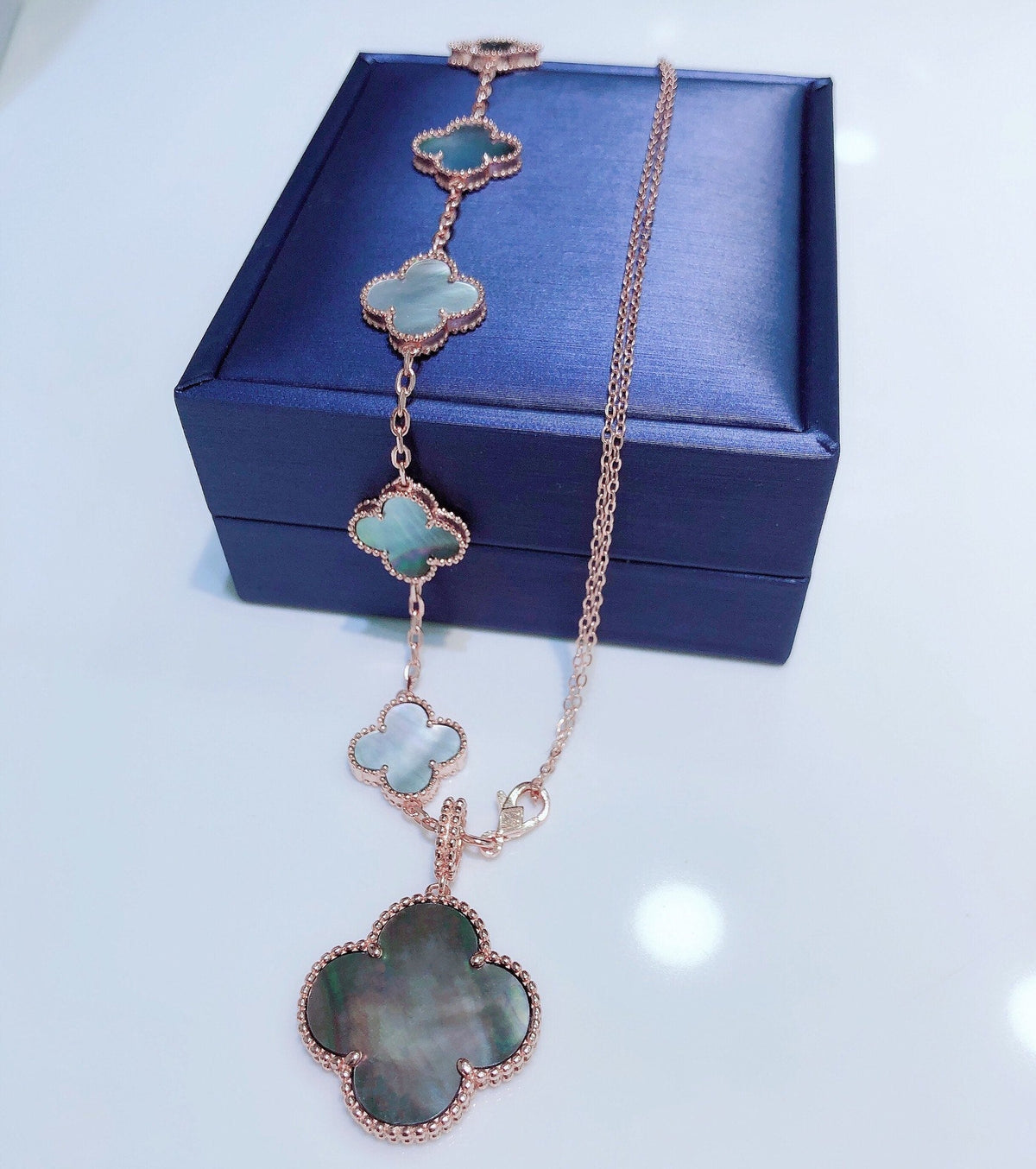 Dream COMBINED BRACELET 5 MOTIFS AND NECKLACE DARK MOP ROSE GOLD