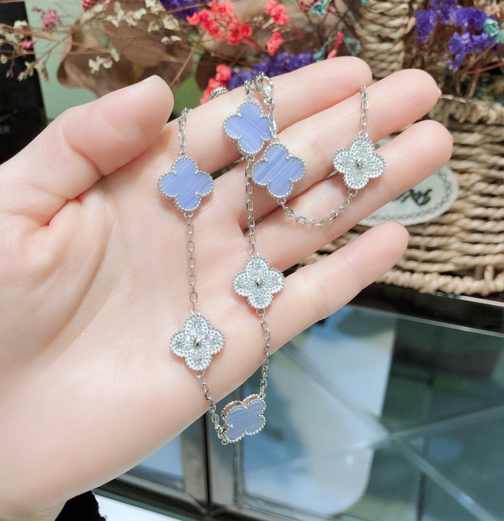 Dream CLOVER 10 MOTIVE CHALCEDON DIAMANTEN SILBERHALSKETTE