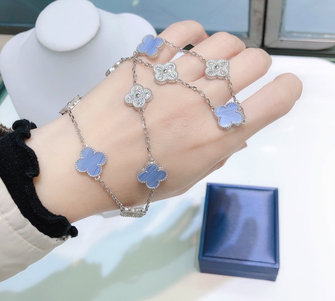 Dream CLOVER 10 MOTIVE CHALCEDON DIAMANTEN SILBERHALSKETTE