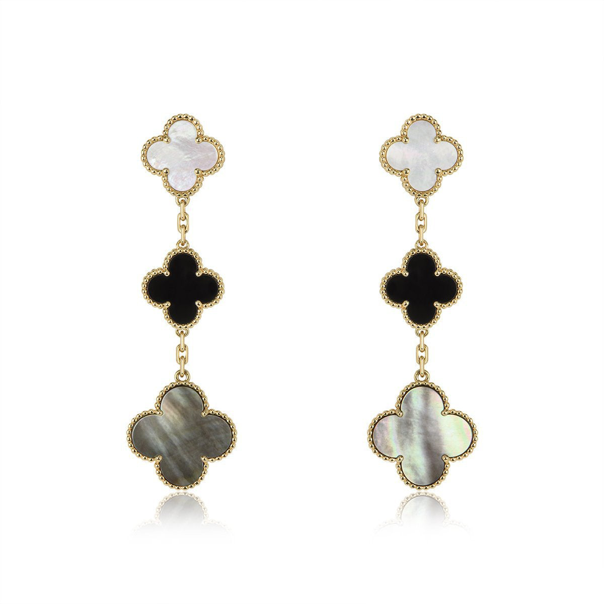 Dream CLOVER EARRINGS GOLD ONYX MOP 3 MOTIF